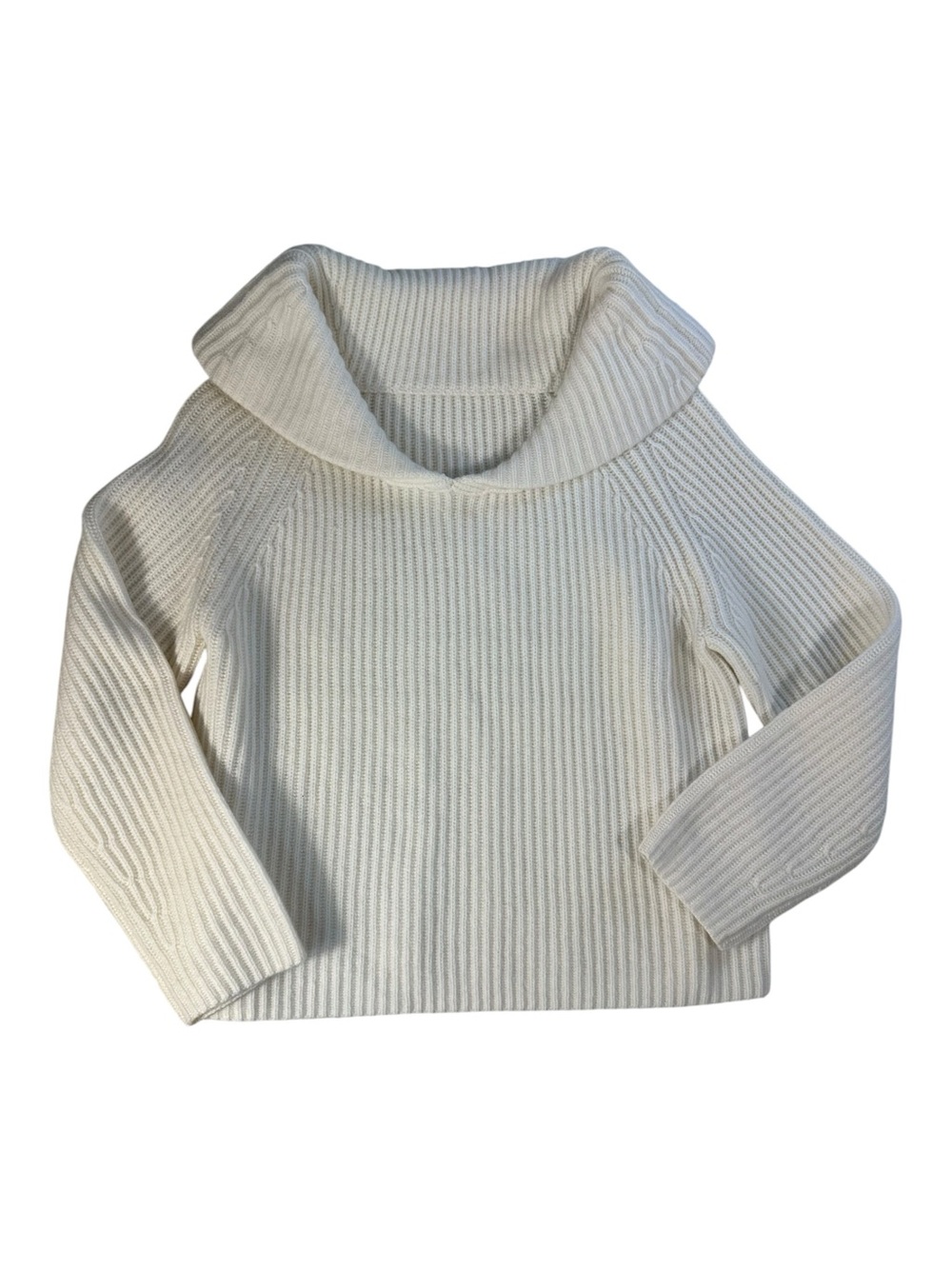 Ivory 100% Cashmere Ribbed Cowl Neck Sweater Oversized Wide Collar Size L - Picture 3 of 6